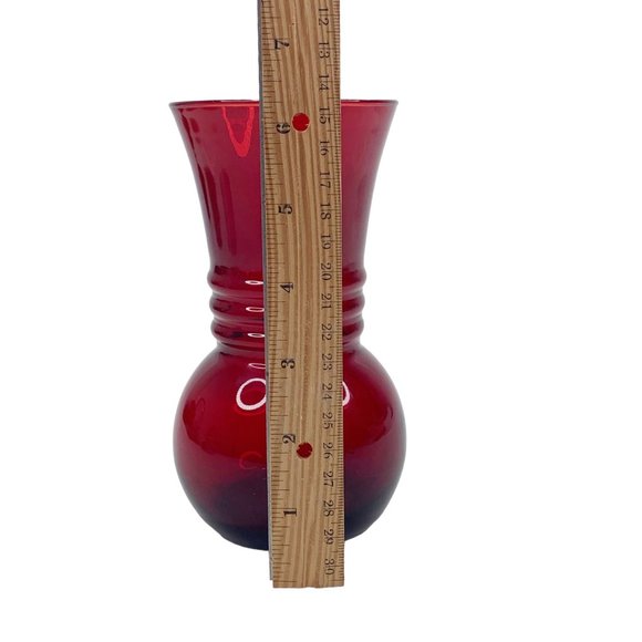 Vintage Anchor Hocking Vase Royal Ruby Red Glass Harding 6.5" Art Deco Rings MCM - Picture 2 of 7
